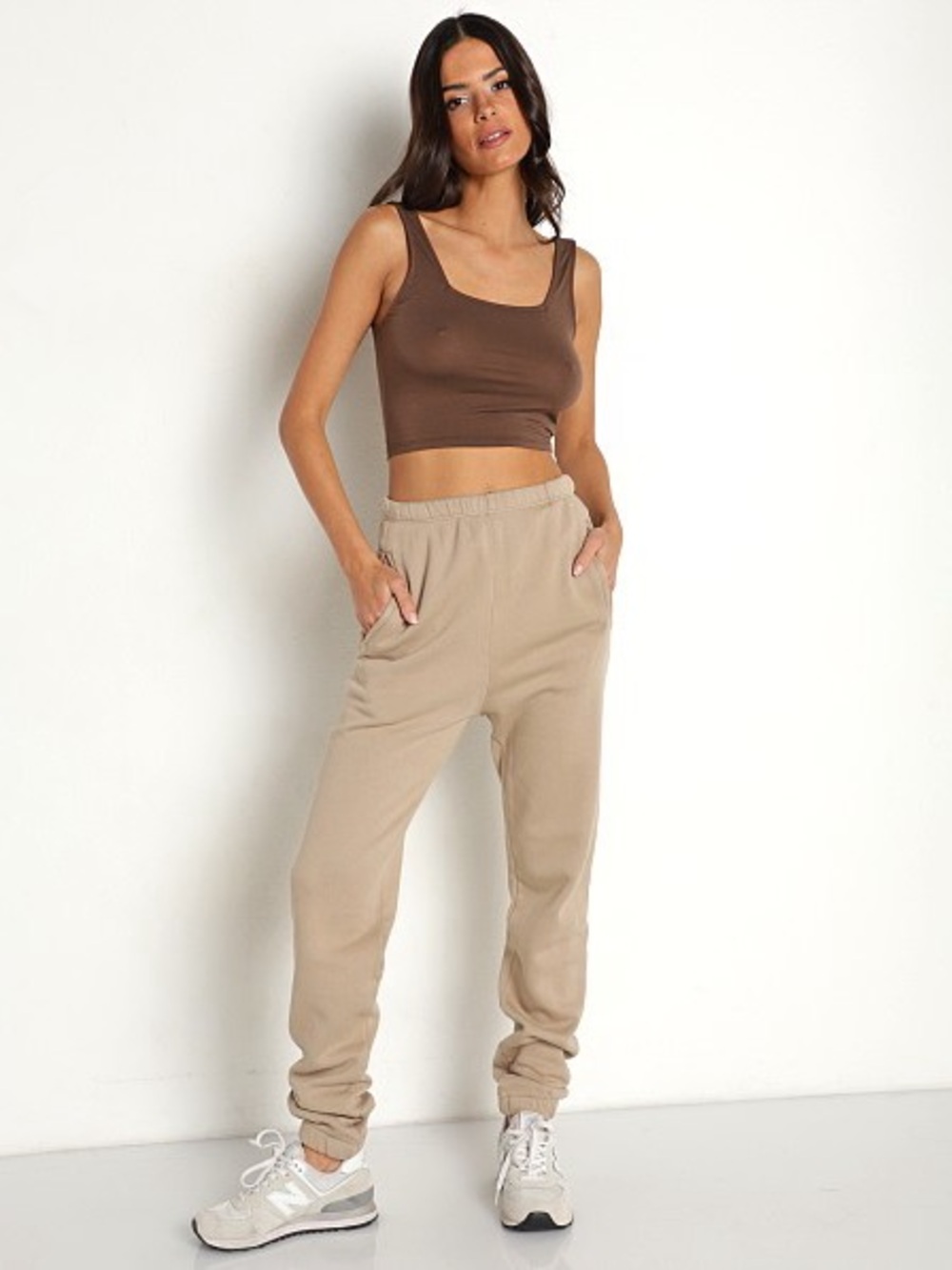 Joah Brown Taupe Beige Elastic Waist Joggers